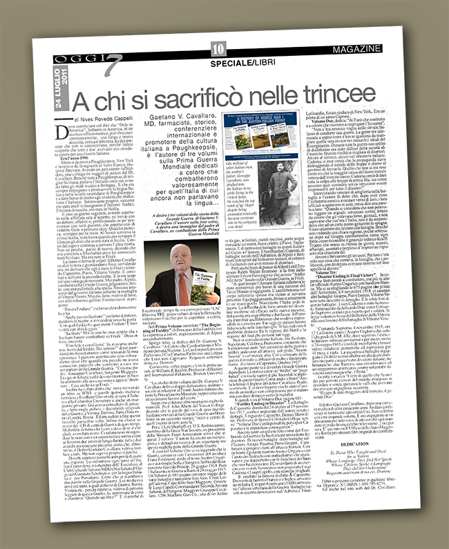 2011 Oggi Feature on Dr. Cavallaro in Italian - Click to Enlarge